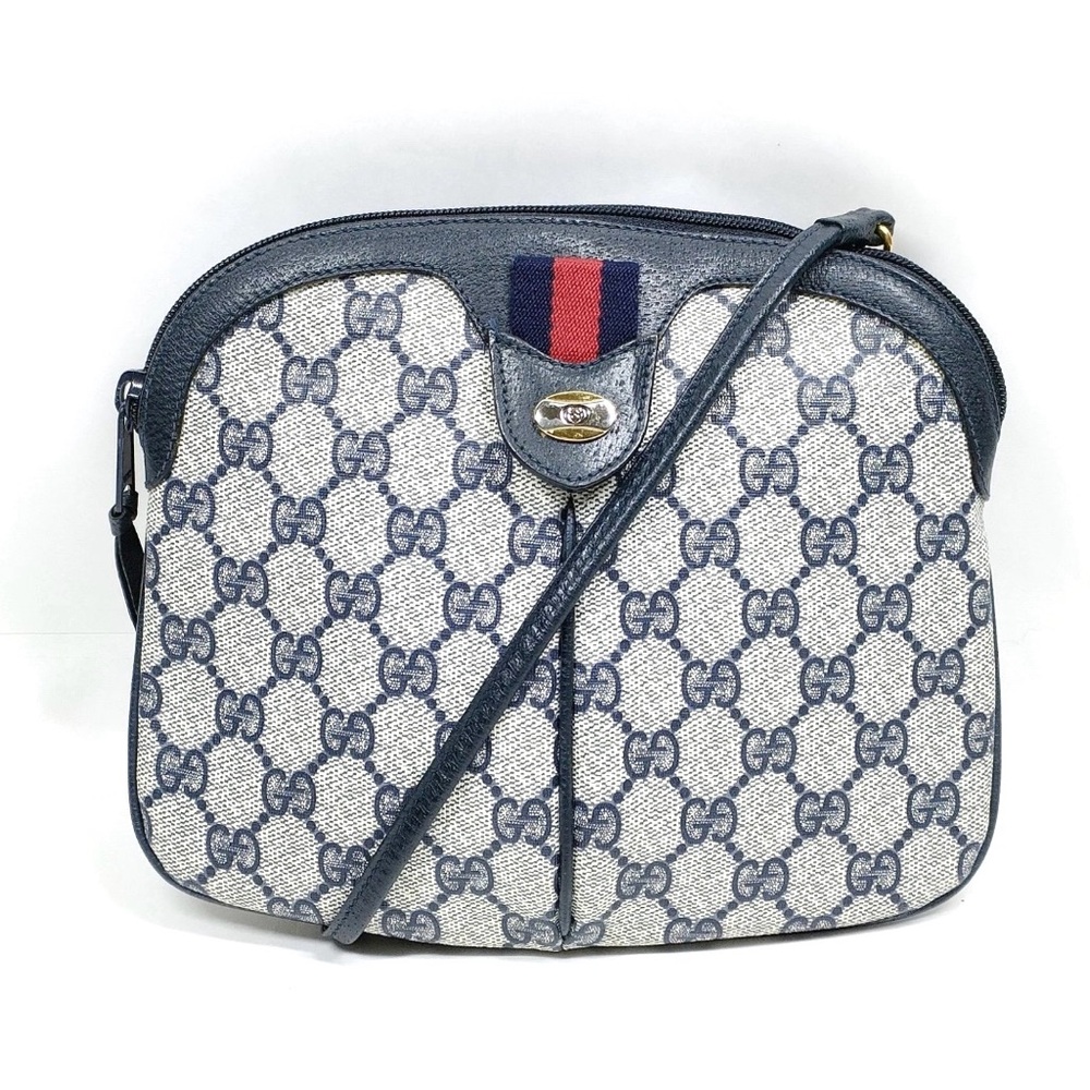 ๐๐๐ฏ Gucci GG Sherryline Navy Blue PVC Leather Crossbody Bag - Picture 1 of 7
